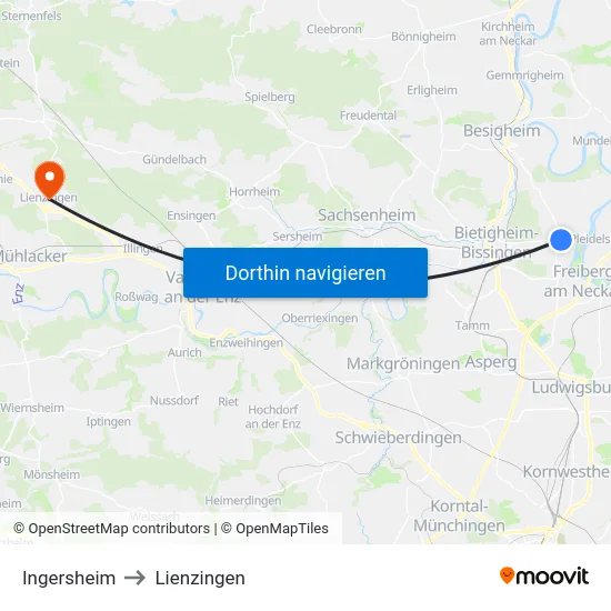 Ingersheim to Lienzingen map