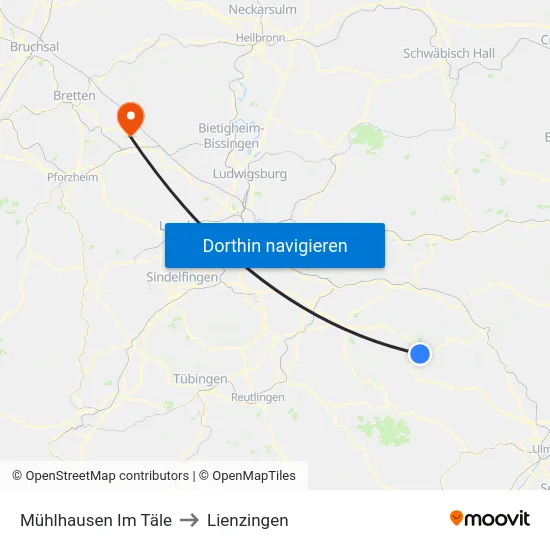 Mühlhausen Im Täle to Lienzingen map