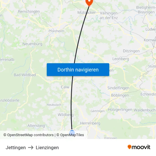 Jettingen to Lienzingen map