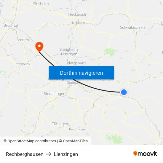 Rechberghausen to Lienzingen map