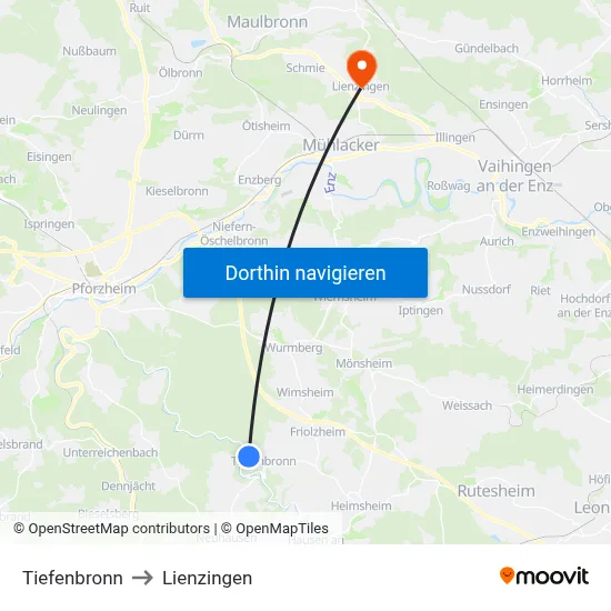 Tiefenbronn to Lienzingen map