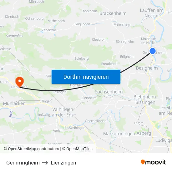 Gemmrigheim to Lienzingen map
