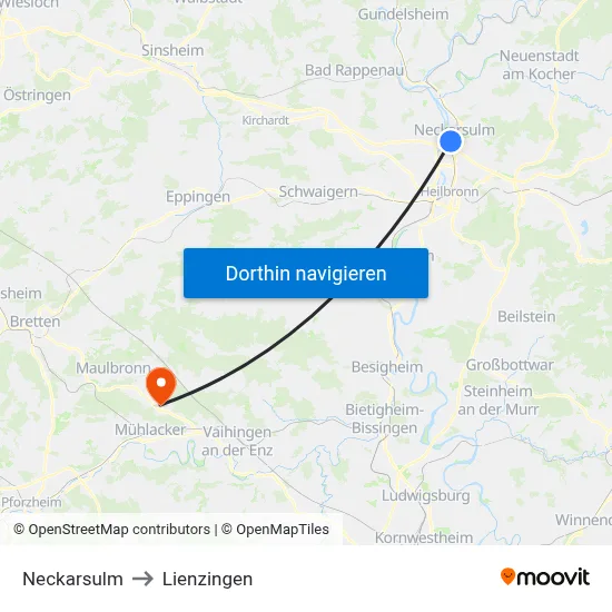 Neckarsulm to Lienzingen map