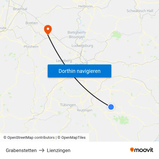 Grabenstetten to Lienzingen map