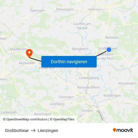 Großbottwar to Lienzingen map
