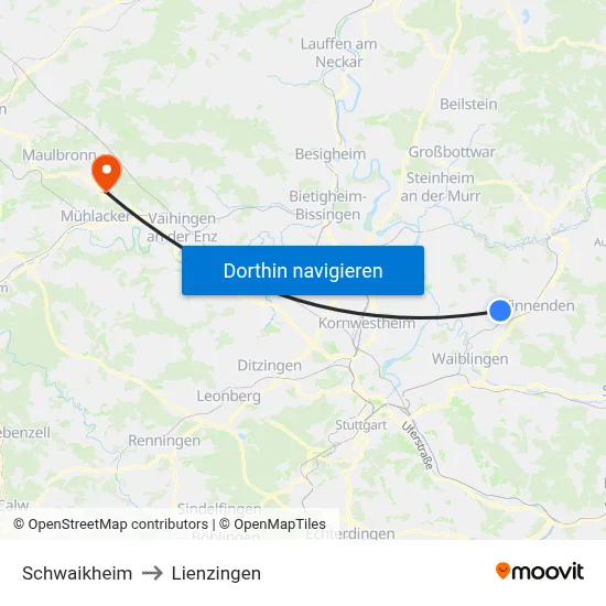Schwaikheim to Lienzingen map