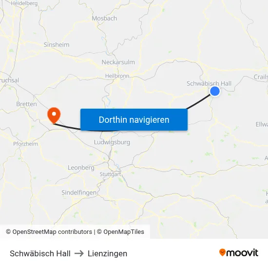 Schwäbisch Hall to Lienzingen map