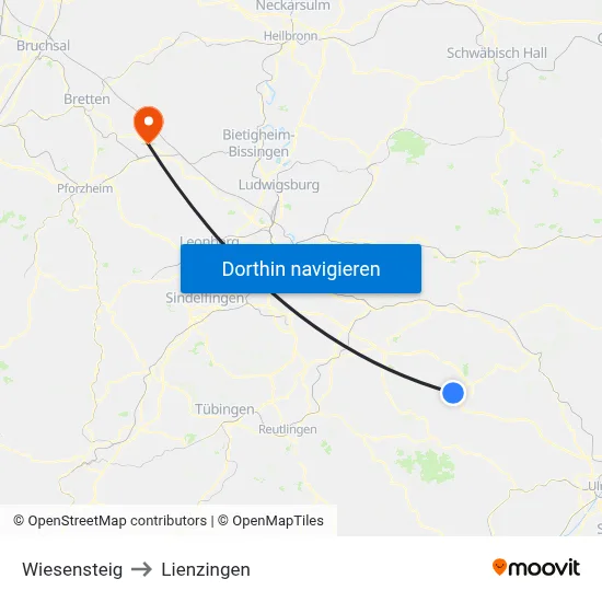 Wiesensteig to Lienzingen map