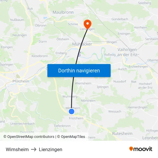 Wimsheim to Lienzingen map