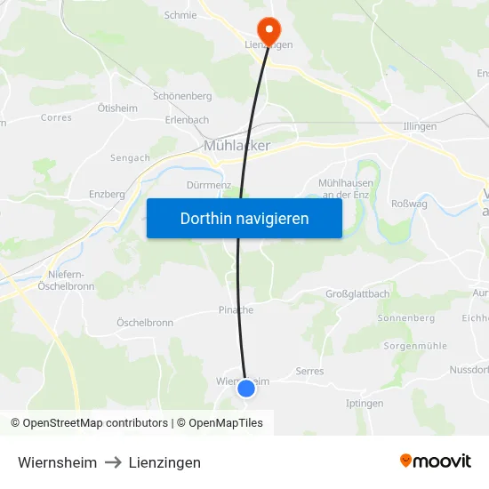 Wiernsheim to Lienzingen map