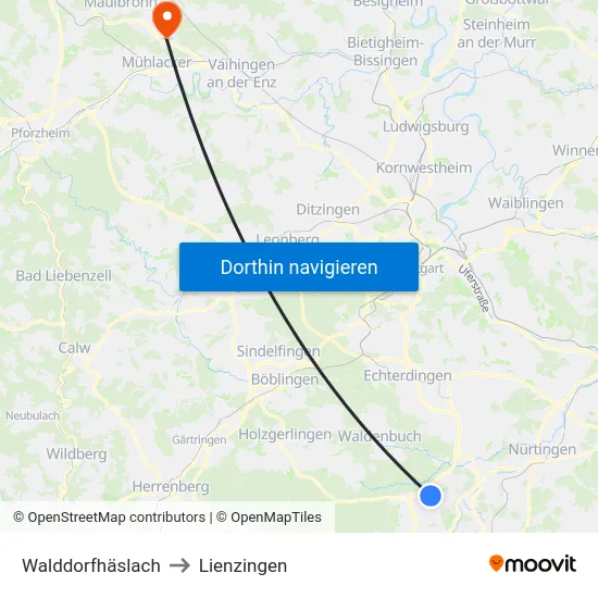 Walddorfhäslach to Lienzingen map