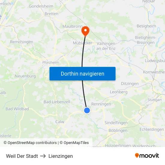 Weil Der Stadt to Lienzingen map