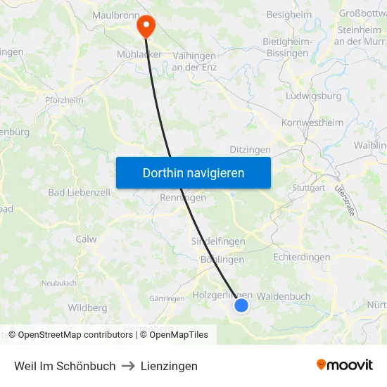 Weil Im Schönbuch to Lienzingen map