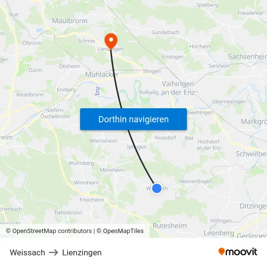 Weissach to Lienzingen map