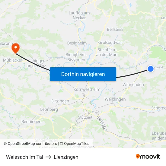 Weissach Im Tal to Lienzingen map