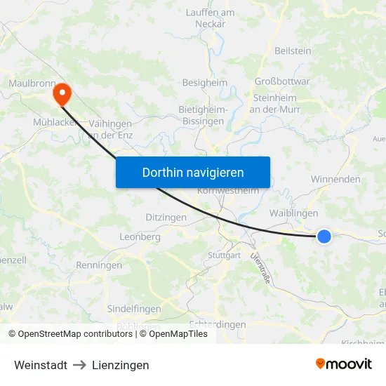 Weinstadt to Lienzingen map