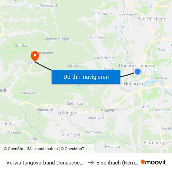 Verwaltungsverband Donaueschingen to Eisenbach (Kernort) map