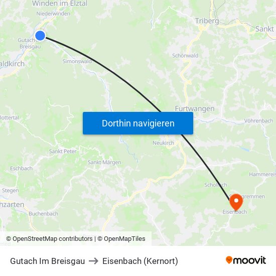 Gutach Im Breisgau to Eisenbach (Kernort) map