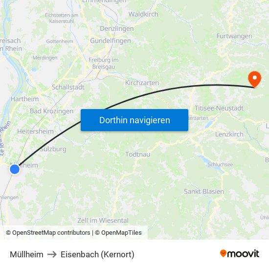 Müllheim to Eisenbach (Kernort) map