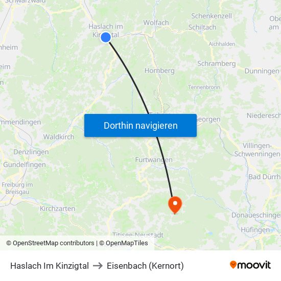 Haslach Im Kinzigtal to Eisenbach (Kernort) map