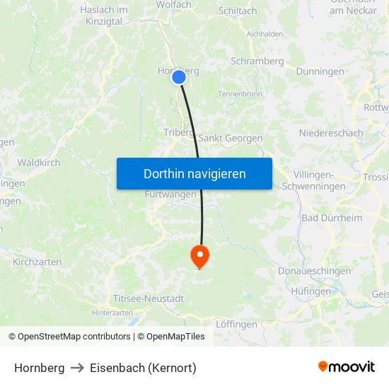 Hornberg to Eisenbach (Kernort) map