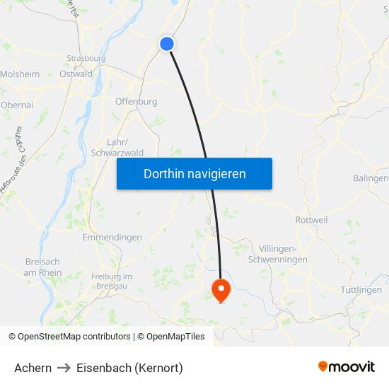 Achern to Eisenbach (Kernort) map
