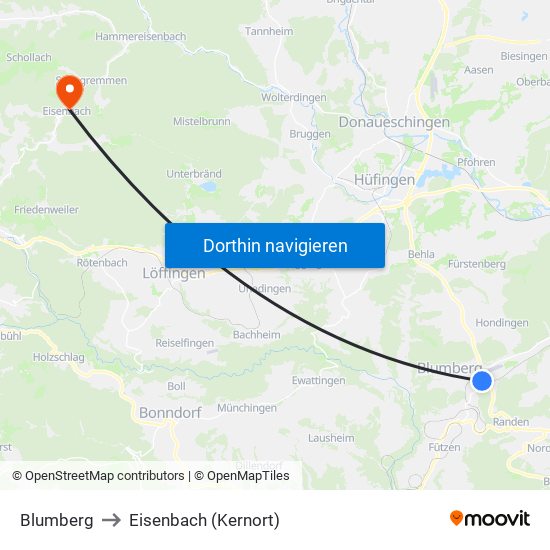 Blumberg to Eisenbach (Kernort) map