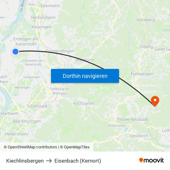 Kiechlinsbergen to Eisenbach (Kernort) map