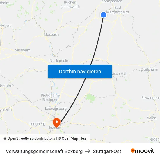 Verwaltungsgemeinschaft Boxberg to Stuttgart-Ost map