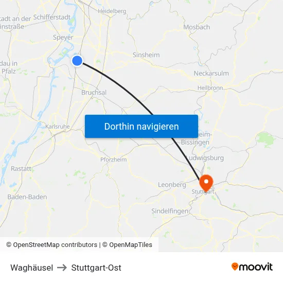 Waghäusel to Stuttgart-Ost map