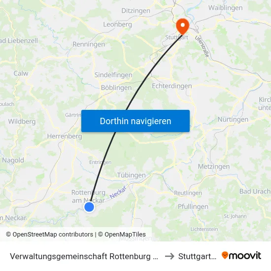 Verwaltungsgemeinschaft Rottenburg am Neckar to Stuttgart-Ost map