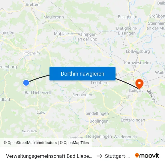 Verwaltungsgemeinschaft Bad Liebenzell to Stuttgart-Ost map
