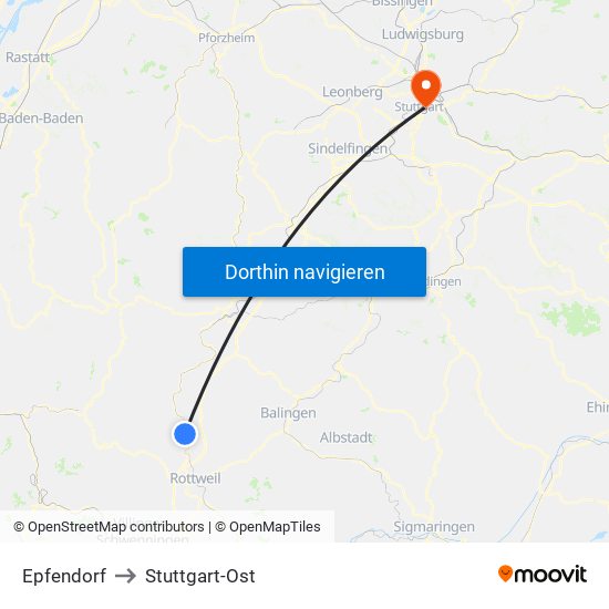 Epfendorf to Stuttgart-Ost map