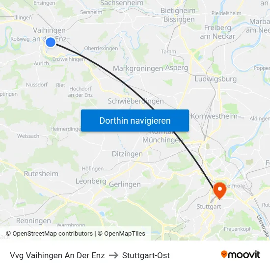 Vvg Vaihingen An Der Enz to Stuttgart-Ost map