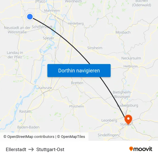 Ellerstadt to Stuttgart-Ost map
