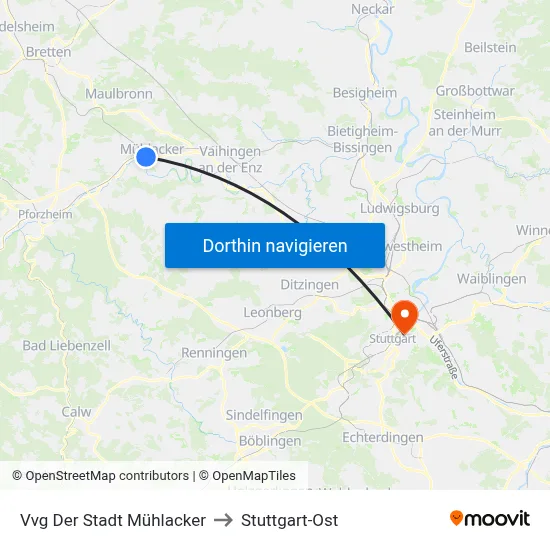 Vvg Der Stadt Mühlacker to Stuttgart-Ost map