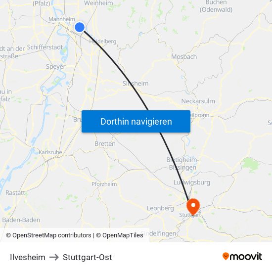 Ilvesheim to Stuttgart-Ost map