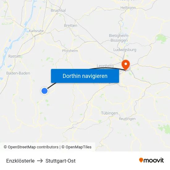Enzklösterle to Stuttgart-Ost map