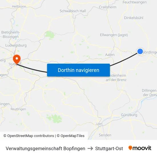 Verwaltungsgemeinschaft Bopfingen to Stuttgart-Ost map