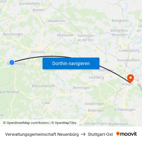 Verwaltungsgemeinschaft Neuenbürg to Stuttgart-Ost map