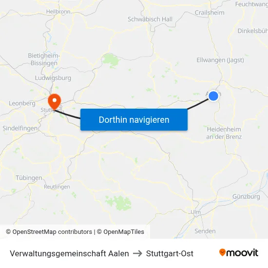 Verwaltungsgemeinschaft Aalen to Stuttgart-Ost map