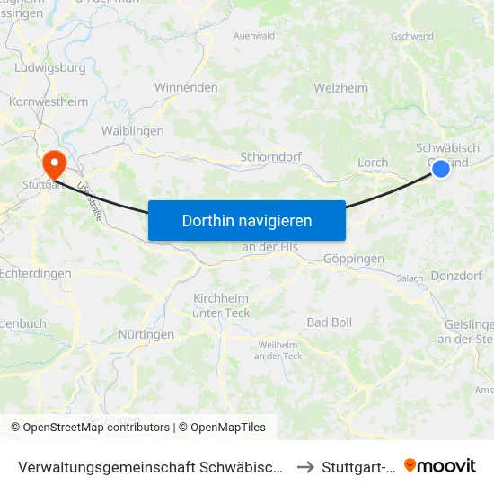 Verwaltungsgemeinschaft Schwäbisch Gmünd to Stuttgart-Ost map