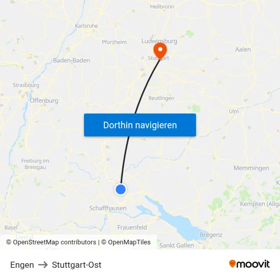 Engen to Stuttgart-Ost map