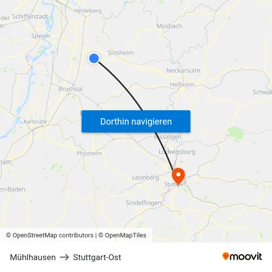 Mühlhausen to Stuttgart-Ost map