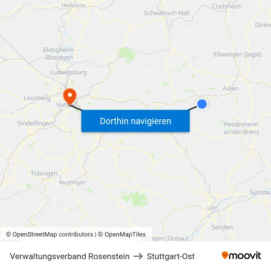 Verwaltungsverband Rosenstein to Stuttgart-Ost map