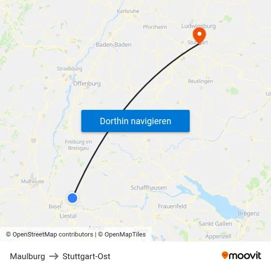 Maulburg to Stuttgart-Ost map
