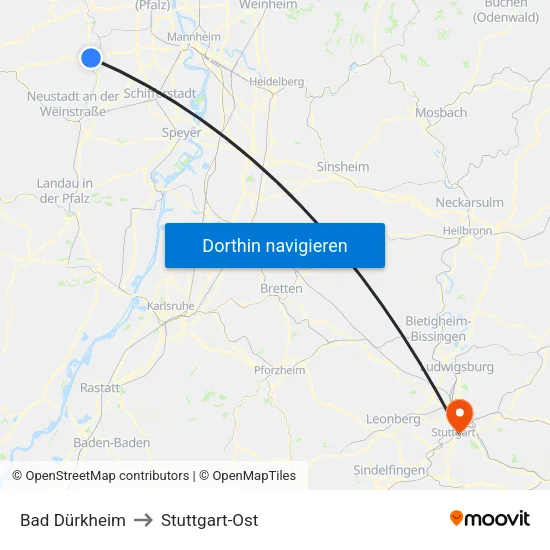 Bad Dürkheim to Stuttgart-Ost map