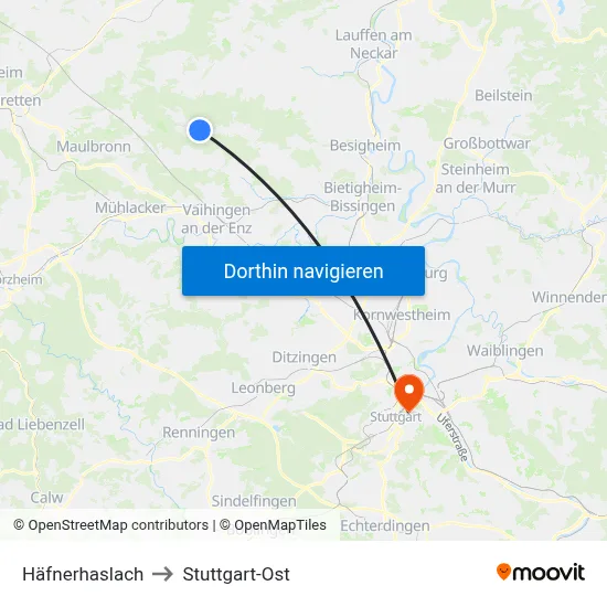 Häfnerhaslach to Stuttgart-Ost map