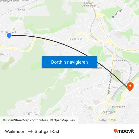 Weilimdorf to Stuttgart-Ost map