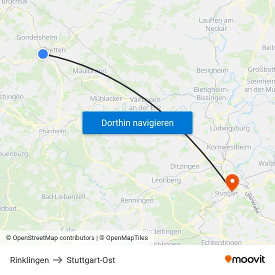 Rinklingen to Stuttgart-Ost map